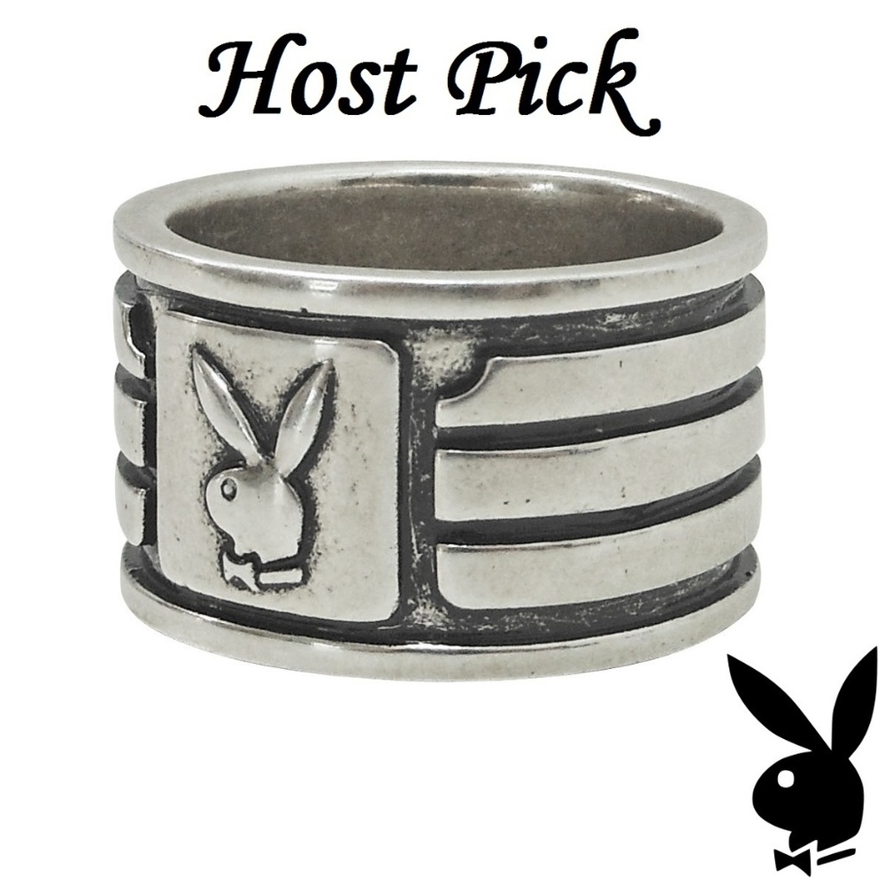 Mens Playboy Ring Wide Band Silver Plated 9 10 11 - Picture 2 of 6